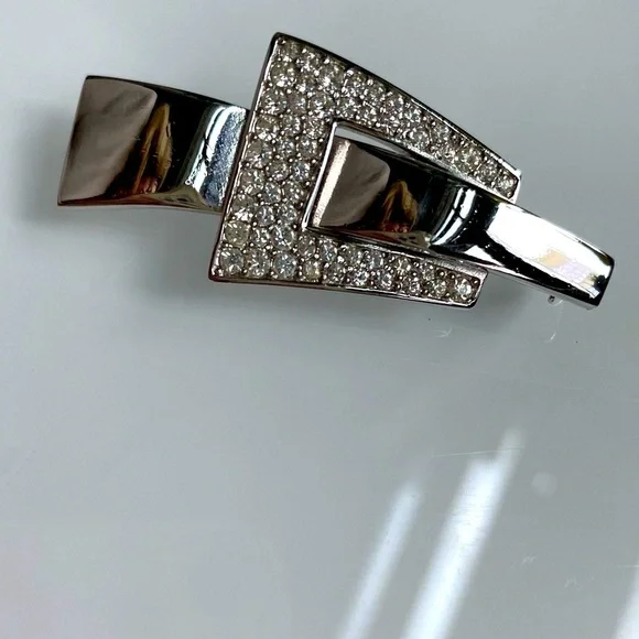 Vintage GIVENCHY 1977 Pave Swarovski Crystals Silver Buckle Brooch Pin COA - Picture 4 of 4